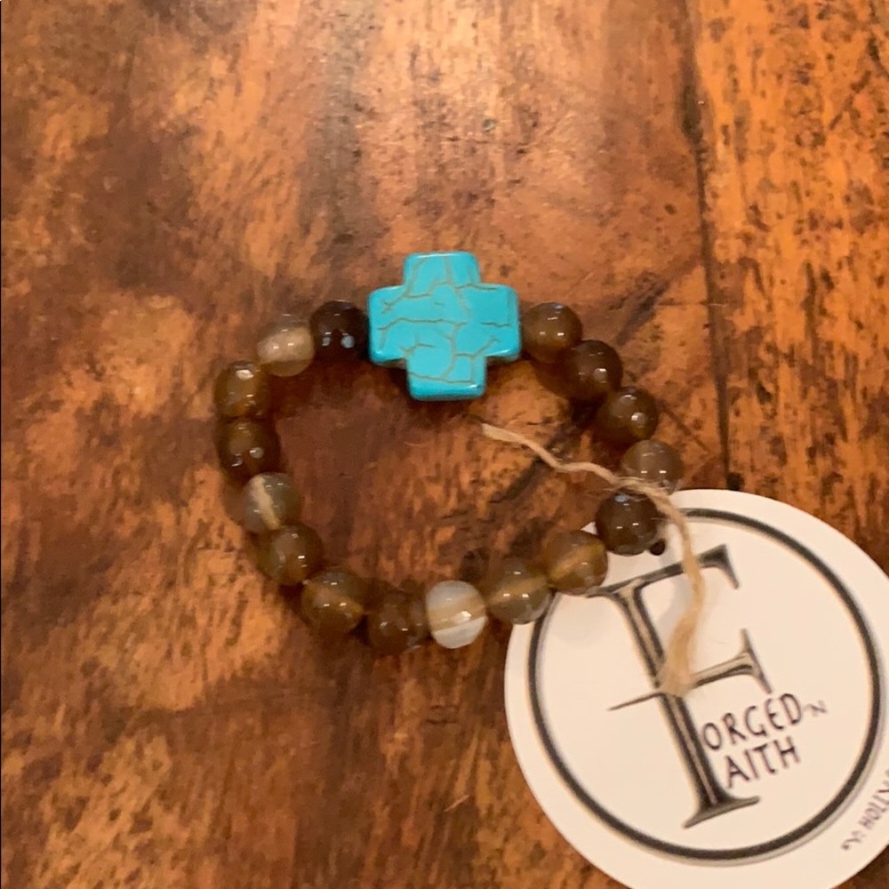 Brown Beaded Bracelet with Turquoise Cross